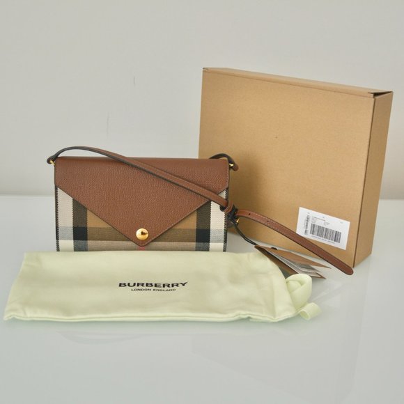 NWT BURBERRY HANNAH COCA HOUSE CHECK DERBY LEATHER CROSSBODY WALLET BAG … - Picture 9 of 11